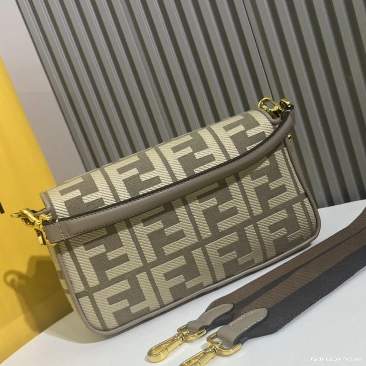 Affordable HOT Motif Medium Grey Bag Canvas In Fendi Baguette FF 0802